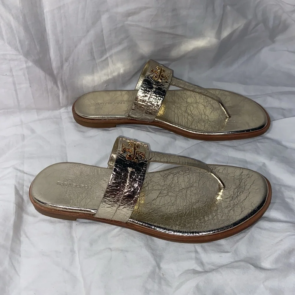 Like new Tory Burch Mini Everly Flat Sandal gold slim
